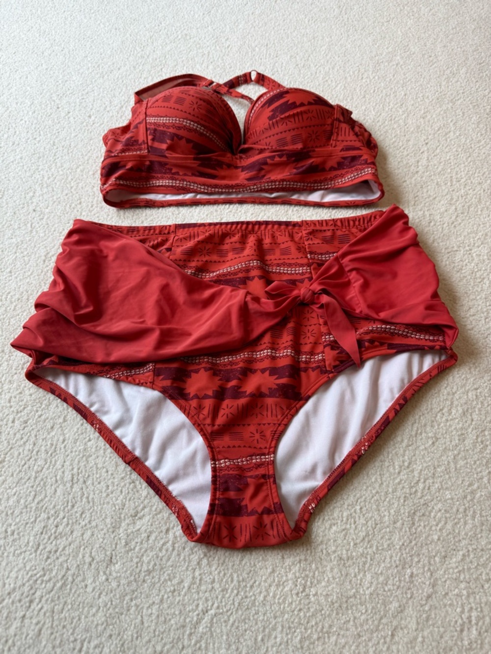 Torrid Disney Moana Bikini Set 1X top 2X bottoms Orange Geo Underwire High Waist - Picture 2 of 8